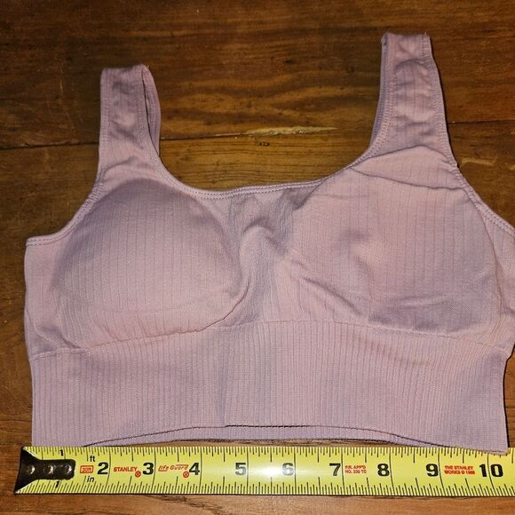 XS Pink Ribbed Tank with Built-In Bra | Stretchy Yoga Athleisure Cami Top - Picture 4 of 5